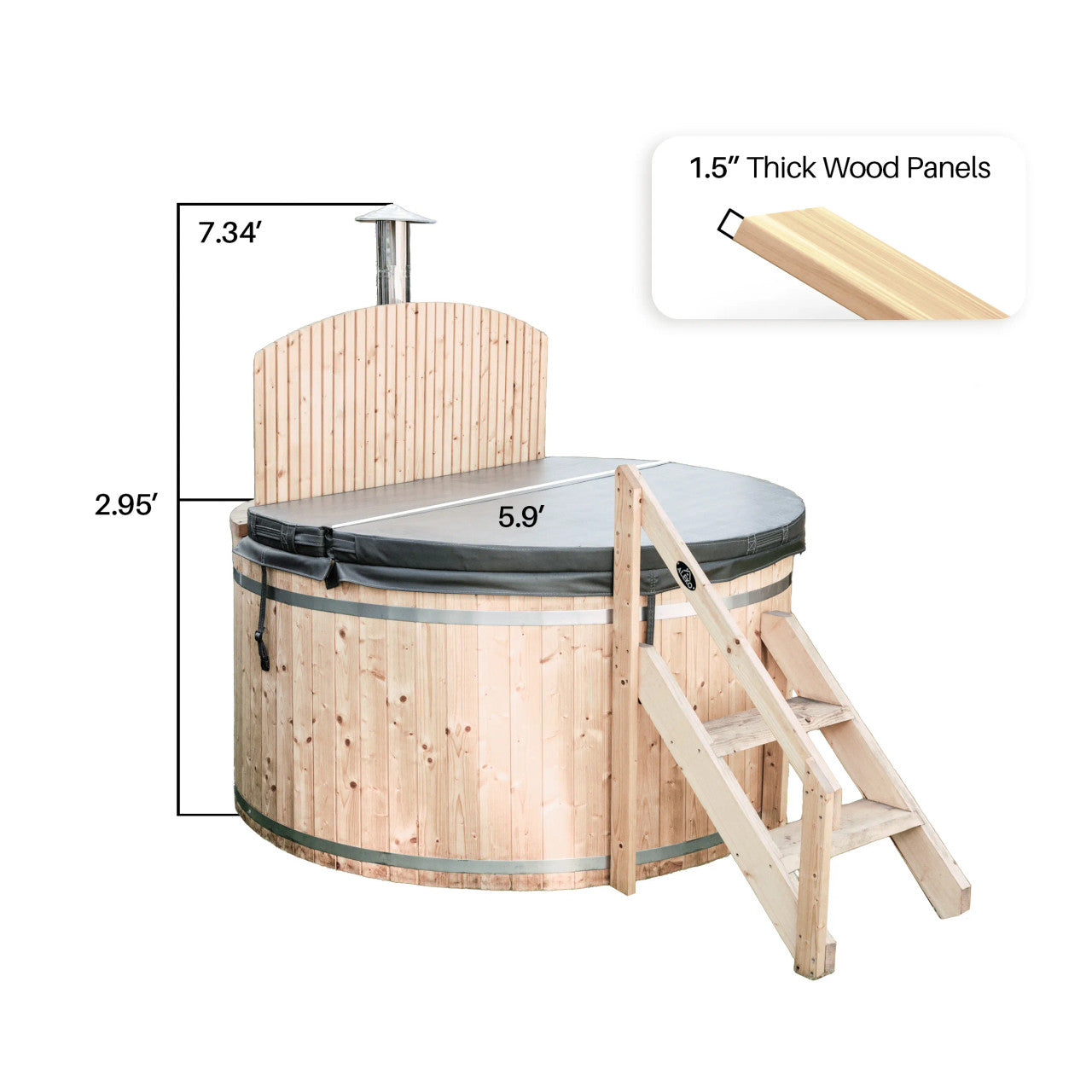 ALEKO Round Pine Wood-Fired Hot Tub & Cold Plunge Tub