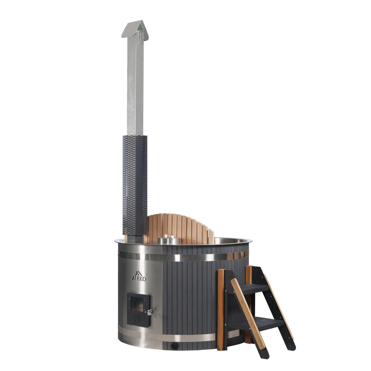 ALEKO Round Stainless Steel Hot Tub & Cold Plunge Tub with Integrated Wood-Fired Heater