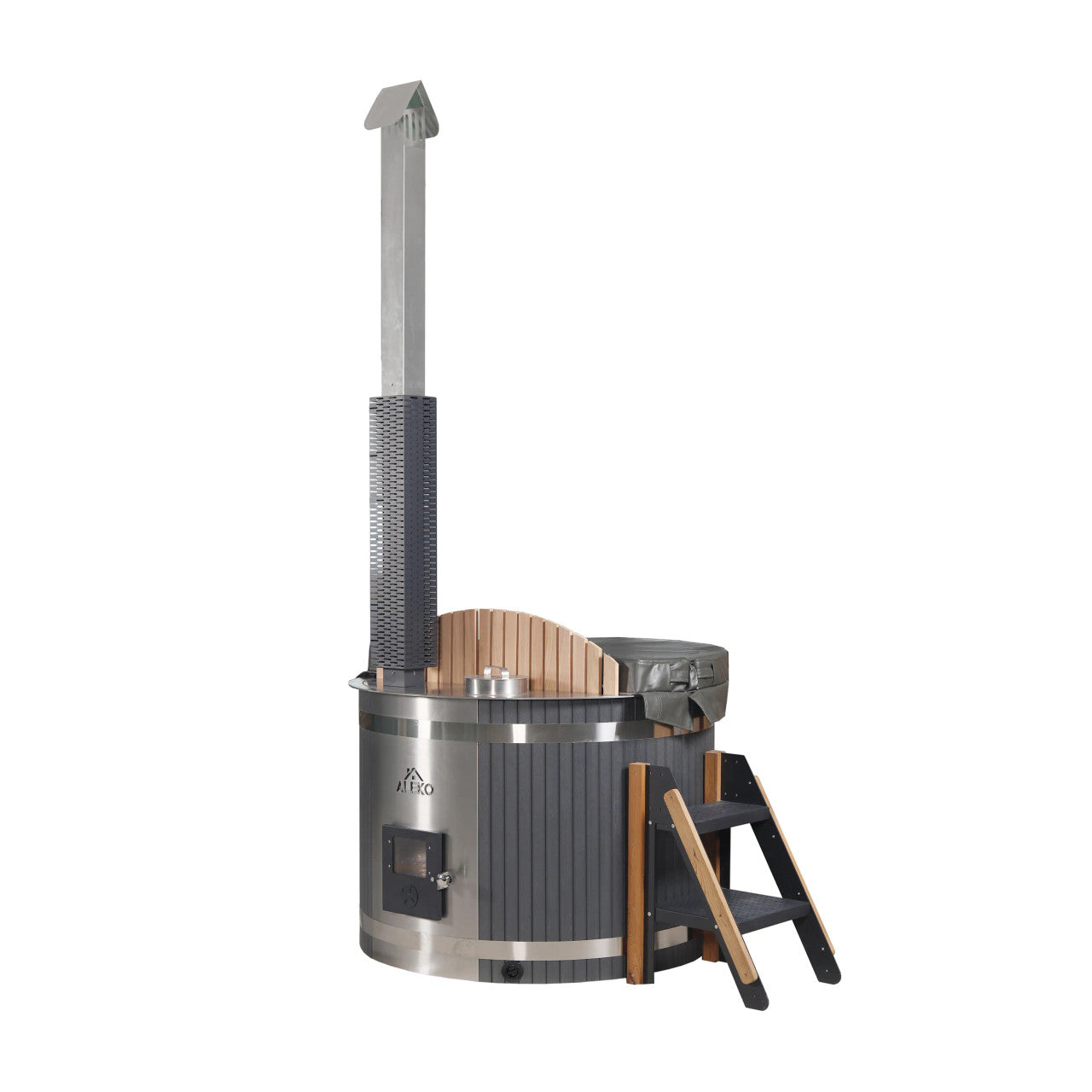 ALEKO Round Stainless Steel Hot Tub & Cold Plunge Tub with Integrated Wood-Fired Heater