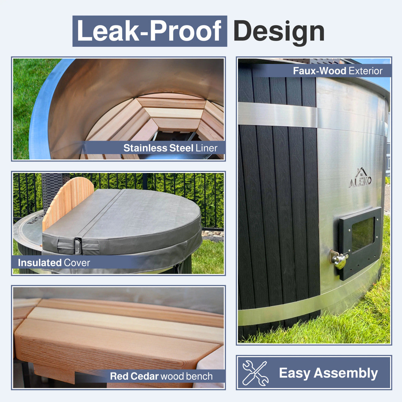 ALEKO Round Stainless Steel Hot Tub & Cold Plunge Tub with External Wood-Fired Heater