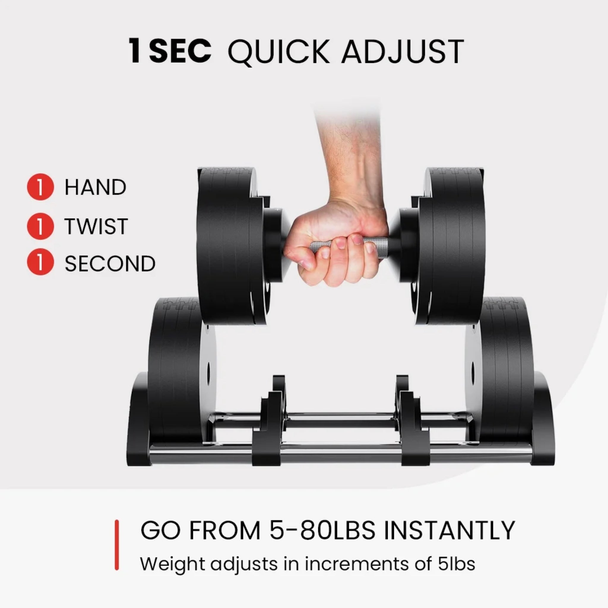 Nuobell Adjustable Dumbbells Pair 5–80 lb for Home Gym Strength Training, Twist Handle Weight Adjustment