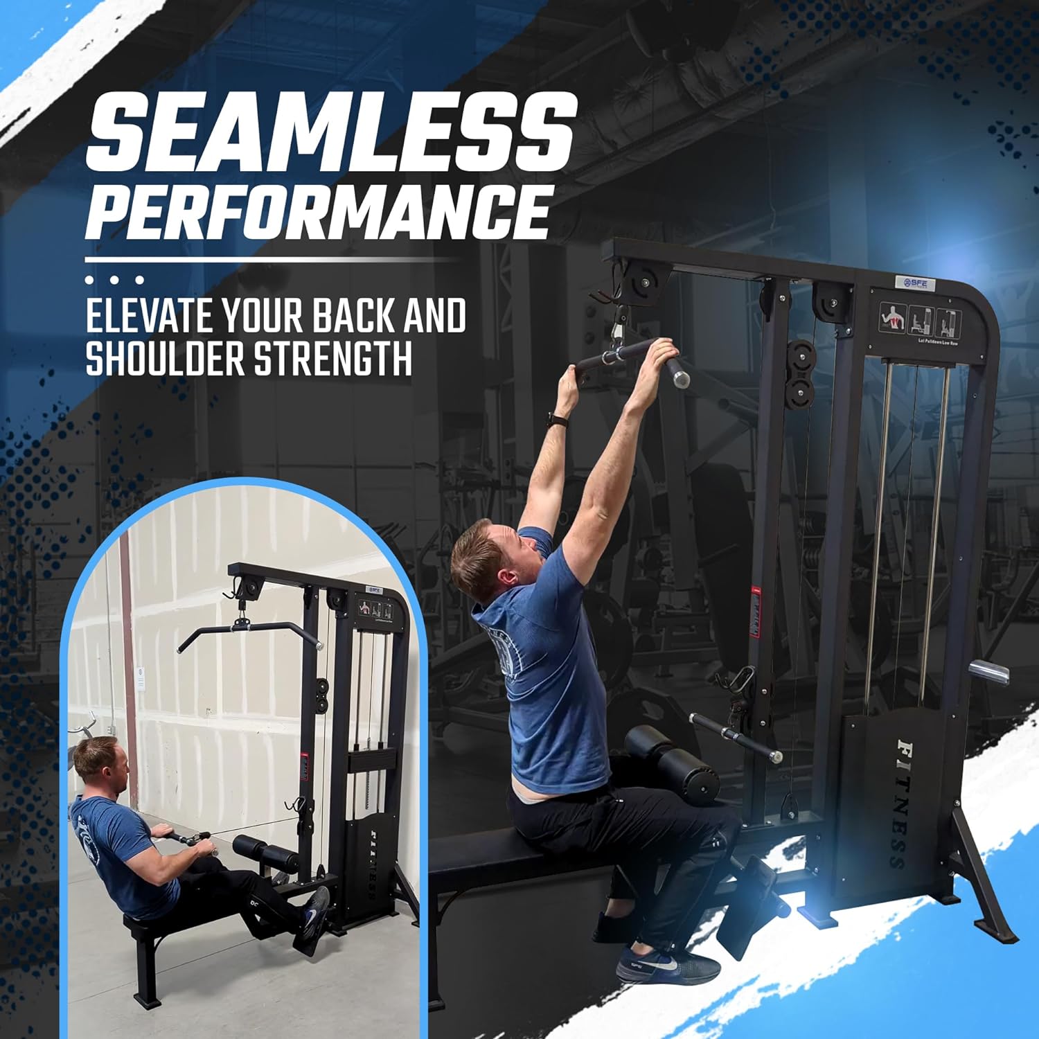 SFE Commercial Lat Pulldown & Low Row Combo with 250lb Weight Stack