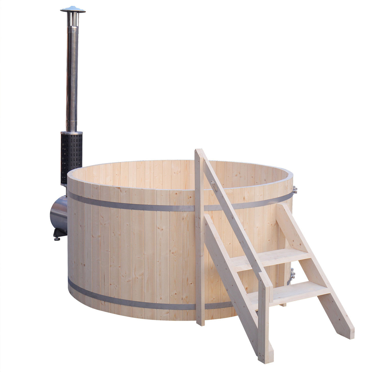 ALEKO Round Pine Wood-Fired Hot Tub & Cold Plunge Tub