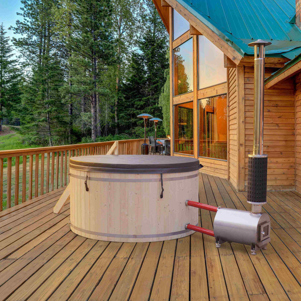 ALEKO Round Pine Wood-Fired Hot Tub & Cold Plunge Tub