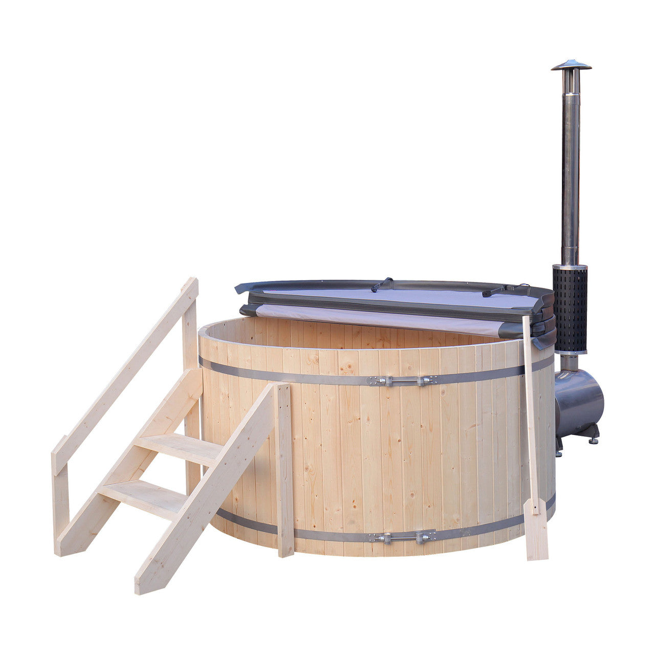 ALEKO Round Pine Wood-Fired Hot Tub & Cold Plunge Tub
