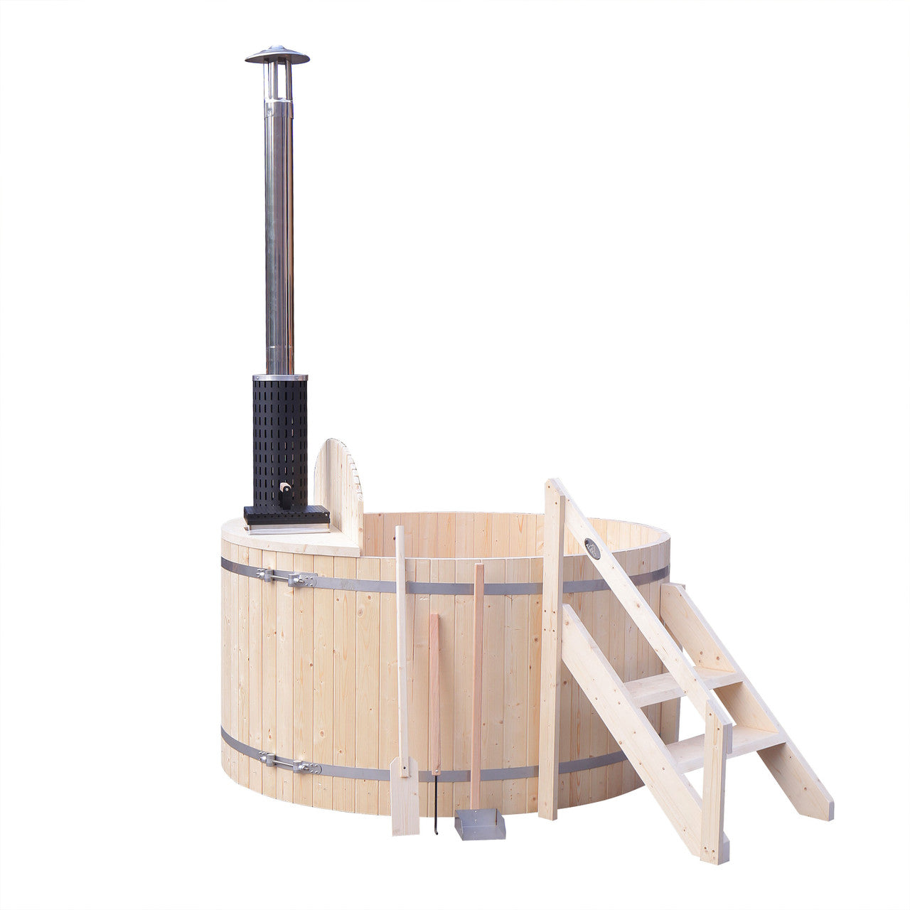 ALEKO Round Pine Wood-Fired Hot Tub & Cold Plunge Tub with Internal Stove