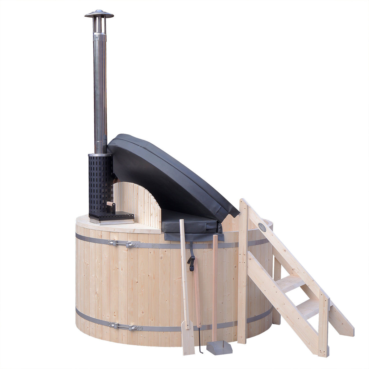 ALEKO Round Pine Wood-Fired Hot Tub & Cold Plunge Tub with Internal Stove