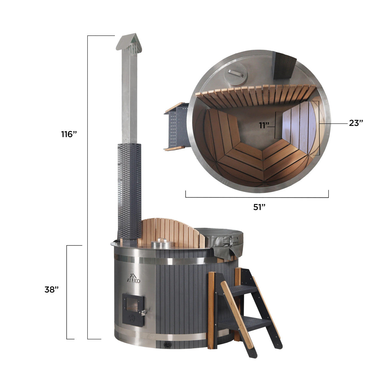 ALEKO Round Stainless Steel Hot Tub & Cold Plunge Tub with Integrated Wood-Fired Heater