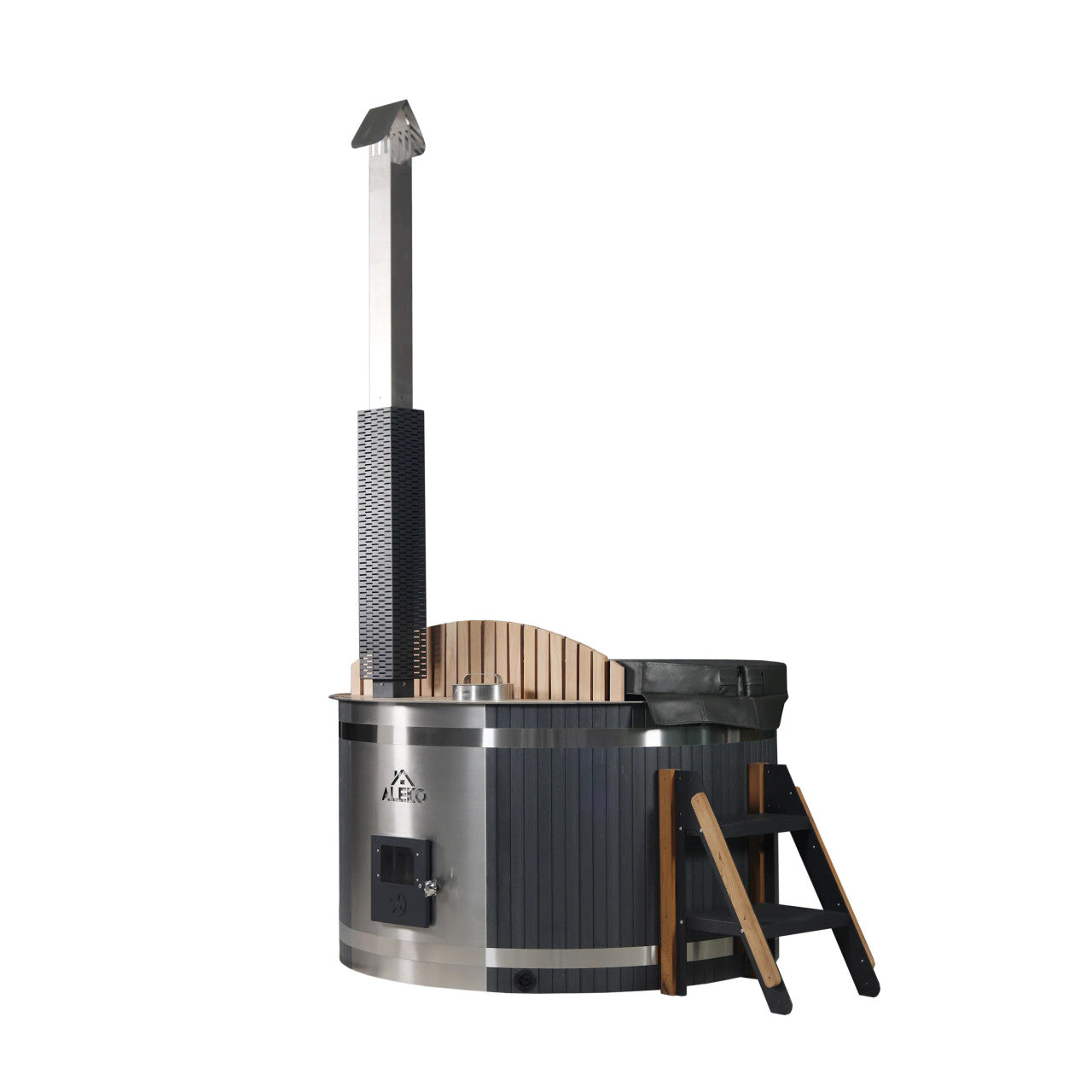 ALEKO Round Stainless Steel Hot Tub & Cold Plunge Tub with External Wood-Fired Heater