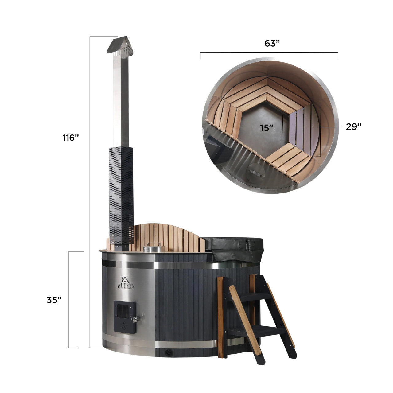 ALEKO Round Stainless Steel Hot Tub & Cold Plunge Tub with External Wood-Fired Heater